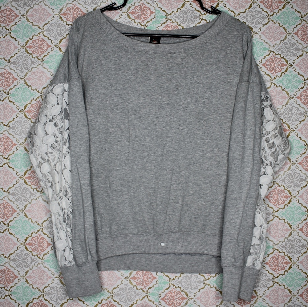 H&M Gray Oversized Sweater with Lace Arms